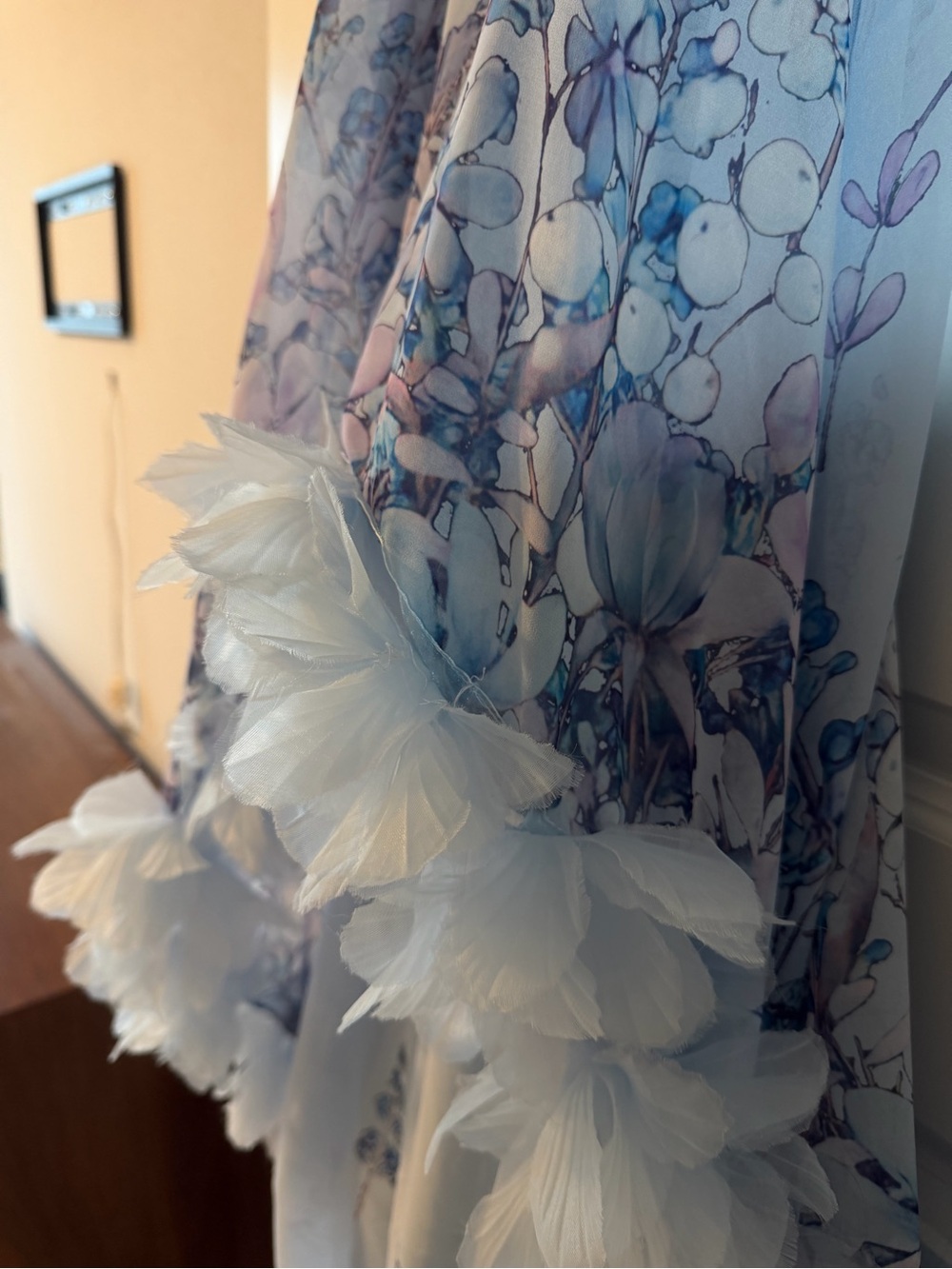 Elliatt Pale Blue and Lilac Floral Halter Maxi Dress with Feather Trim - Picture 5 of 6